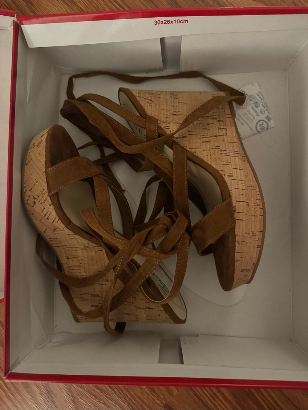 Guess Brown Cork Wedge Sandals with Ankle Wrap